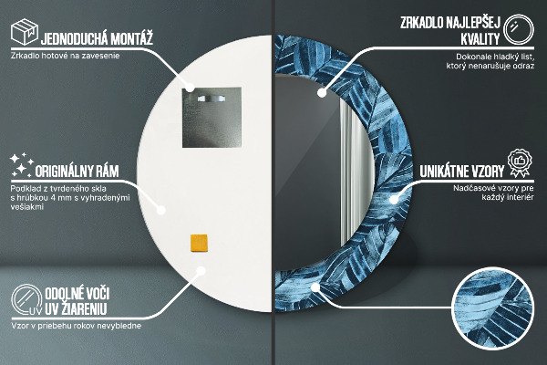 Specchio tondo con cornice stampata Foglie della giungla