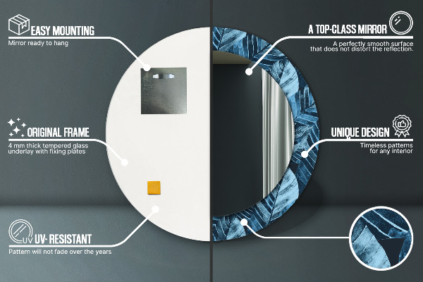 Specchio tondo con cornice stampata Foglie della giungla