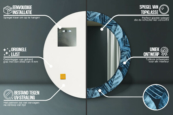 Specchio tondo con cornice stampata Foglie della giungla