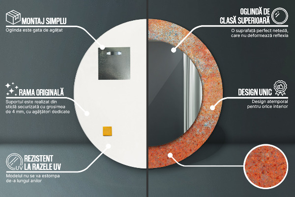 Specchio tondo con cornice stampata Metallo arrugginito