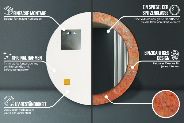 Specchio tondo con cornice stampata Metallo arrugginito