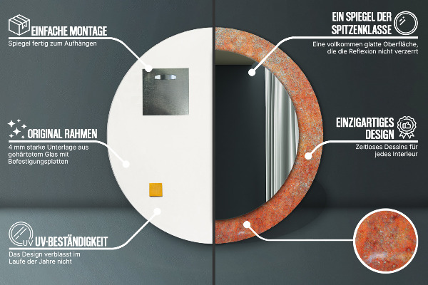Specchio tondo con cornice stampata Metallo arrugginito