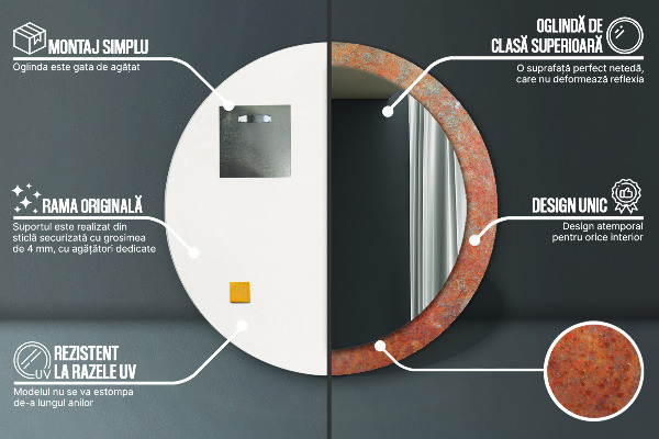 Specchio tondo con cornice stampata Metallo arrugginito