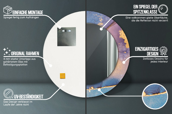 Specchio tondo con cornice stampata Pietra di marmo