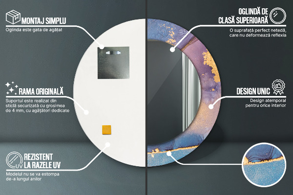 Specchio tondo con cornice stampata Pietra di marmo