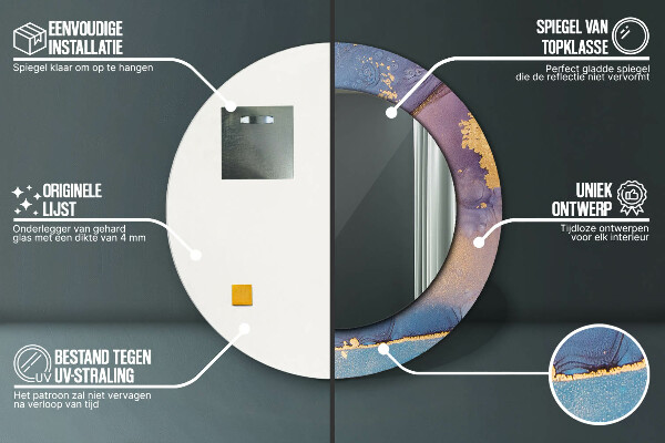 Specchio tondo con cornice stampata Pietra di marmo