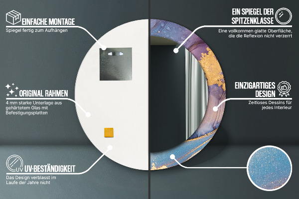 Specchio tondo con cornice stampata Pietra di marmo