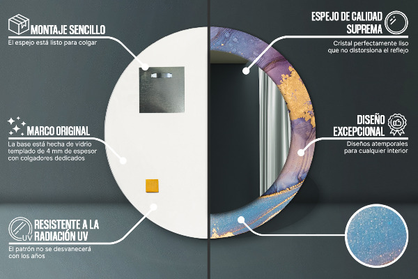 Specchio tondo con cornice stampata Pietra di marmo