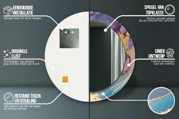 Specchio tondo con cornice stampata Pietra di marmo