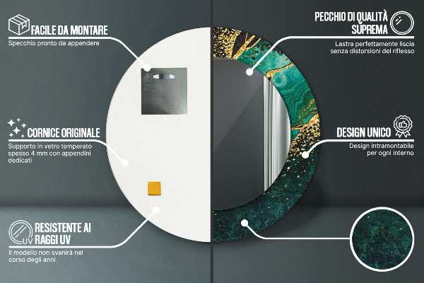 Specchio tondo con cornice stampata Verde marmo