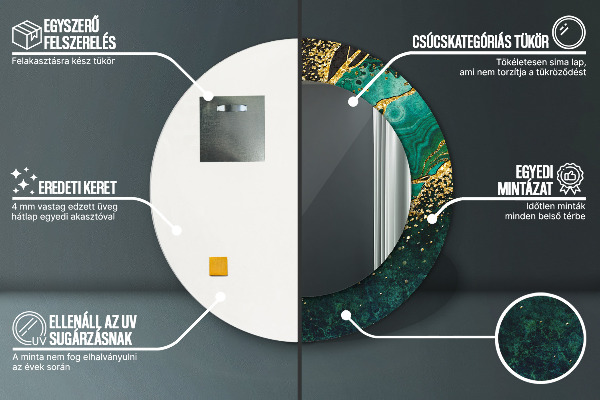 Specchio tondo con cornice stampata Verde marmo