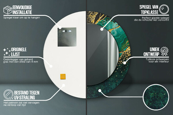 Specchio tondo con cornice stampata Verde marmo