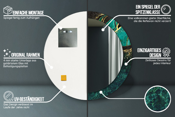 Specchio tondo con cornice stampata Verde marmo