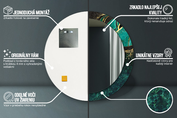 Specchio tondo con cornice stampata Verde marmo