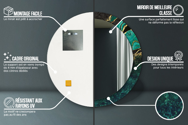 Specchio tondo con cornice stampata Verde marmo