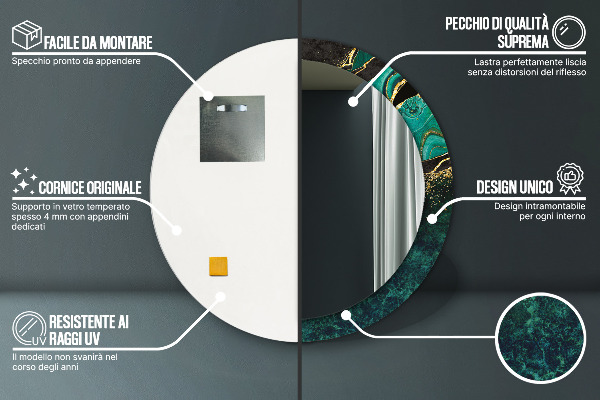 Specchio tondo con cornice stampata Verde marmo