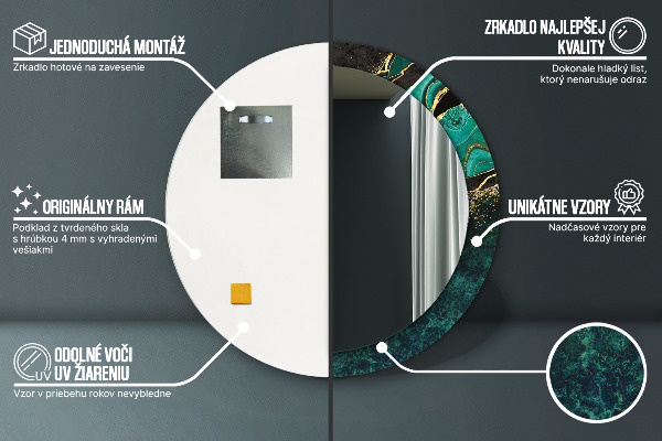 Specchio tondo con cornice stampata Verde marmo