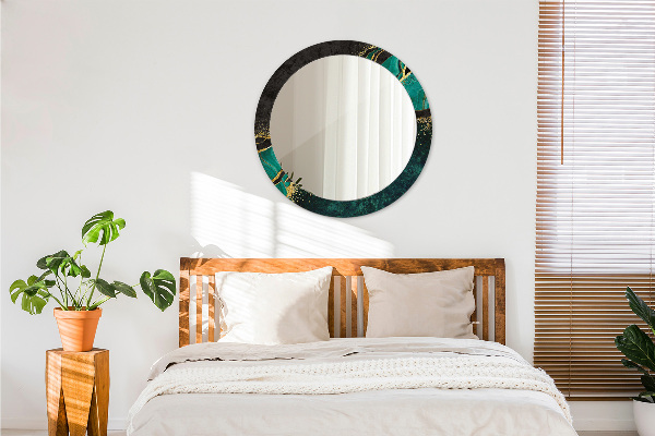 Specchio tondo con cornice stampata Verde marmo