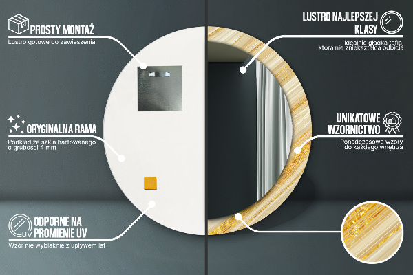 Specchio tondo con cornice stampata Abstract dorato