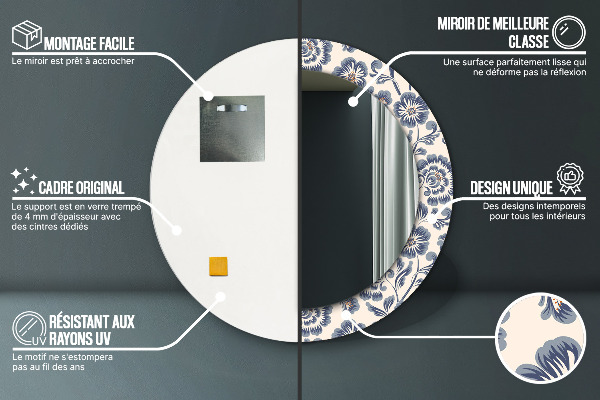 Specchio tondo con cornice stampata Modello di fiori