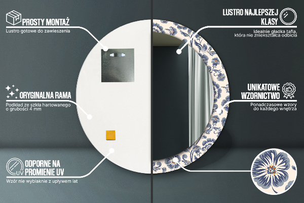 Specchio tondo con cornice stampata Modello di fiori