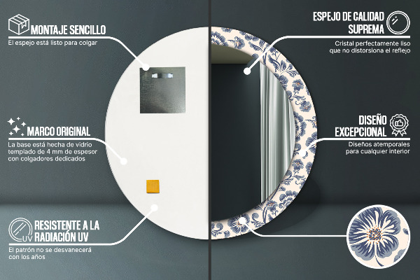 Specchio tondo con cornice stampata Modello di fiori