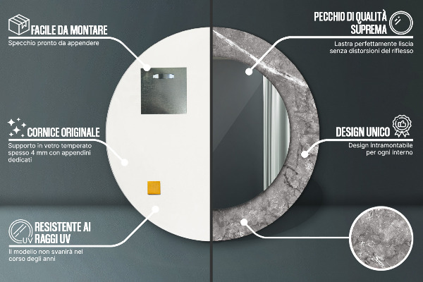 Specchio tondo con cornice stampata Marmo rustico