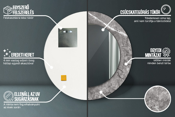 Specchio tondo con cornice stampata Marmo rustico