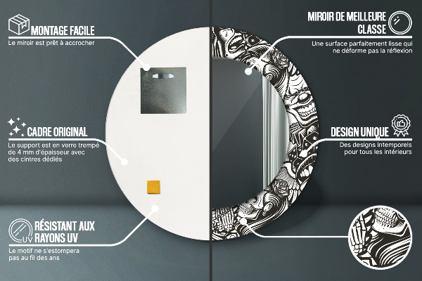 Specchio tondo con cornice stampata Fluido astratto