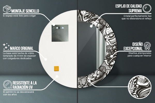 Specchio tondo con cornice stampata Fluido astratto