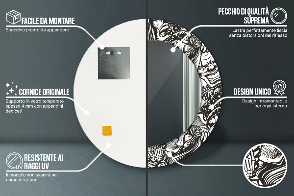 Specchio tondo con cornice stampata Fluido astratto