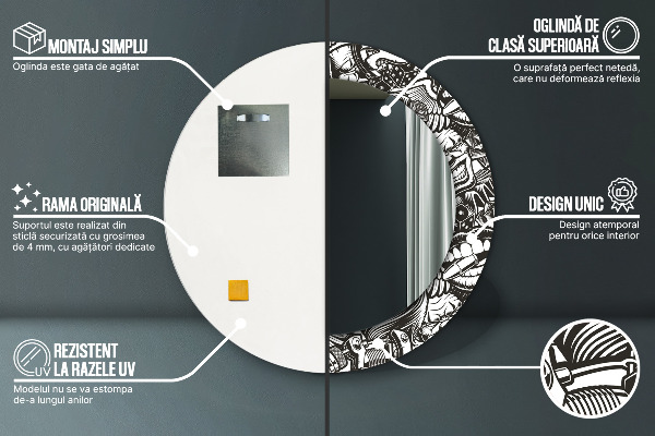 Specchio tondo con cornice stampata Fluido astratto