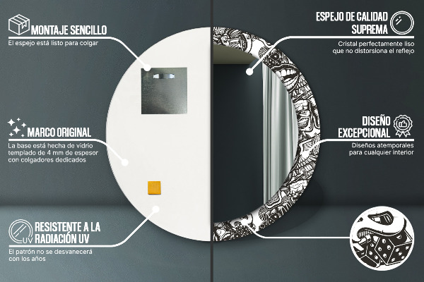 Specchio tondo con cornice stampata Fluido astratto