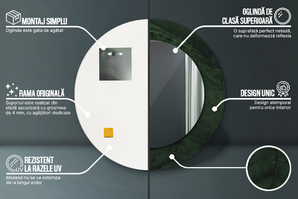 Specchio tondo con cornice stampata Marmo verde