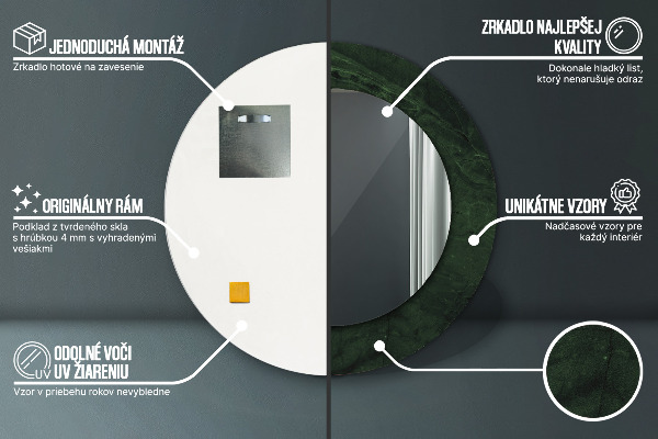 Specchio tondo con cornice stampata Marmo verde