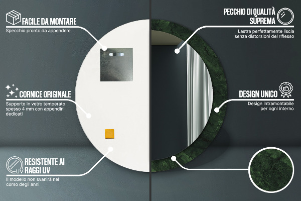 Specchio tondo con cornice stampata Marmo verde