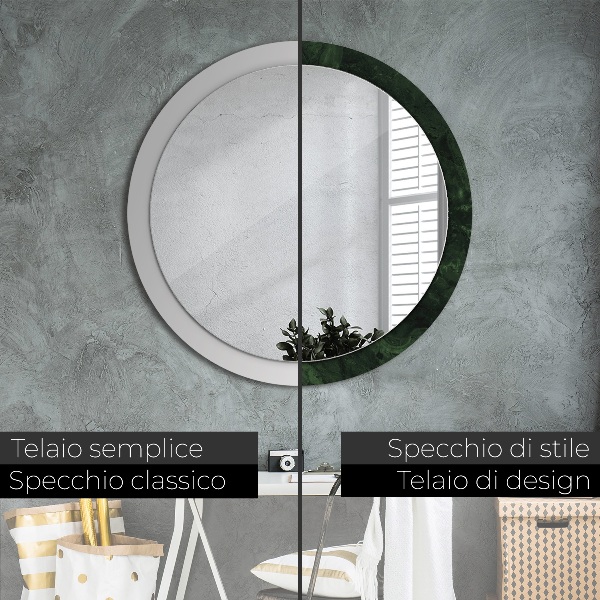 Specchio tondo con cornice stampata Marmo verde