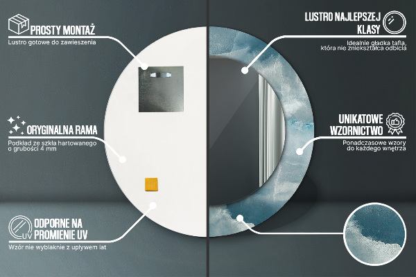 Specchio tondo con cornice stampata Marmo di onice blu