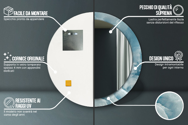 Specchio tondo con cornice stampata Marmo di onice blu