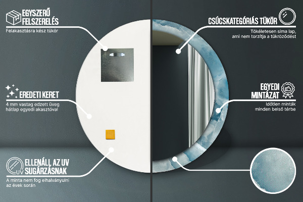 Specchio tondo con cornice stampata Marmo di onice blu