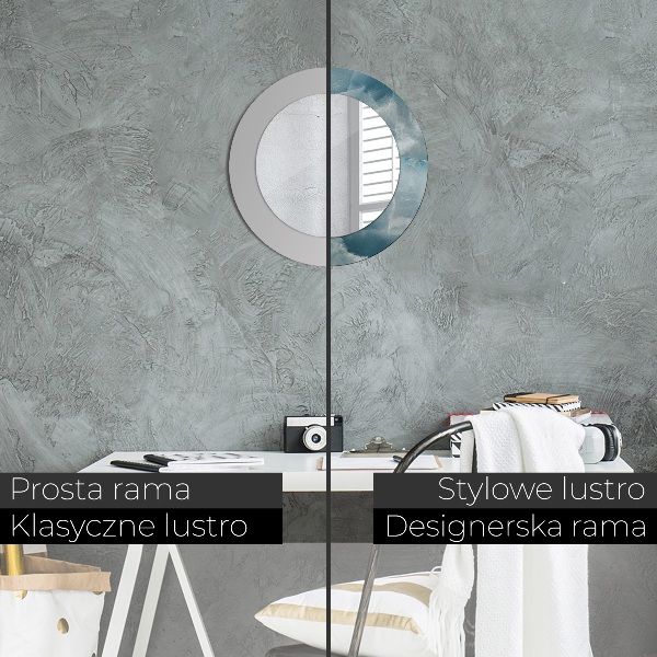 Specchio tondo con cornice stampata Marmo di onice blu