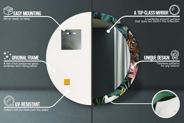 Specchio tondo con cornice stampata Foresta nella giungla