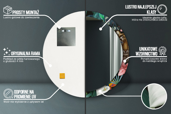 Specchio tondo con cornice stampata Foresta nella giungla