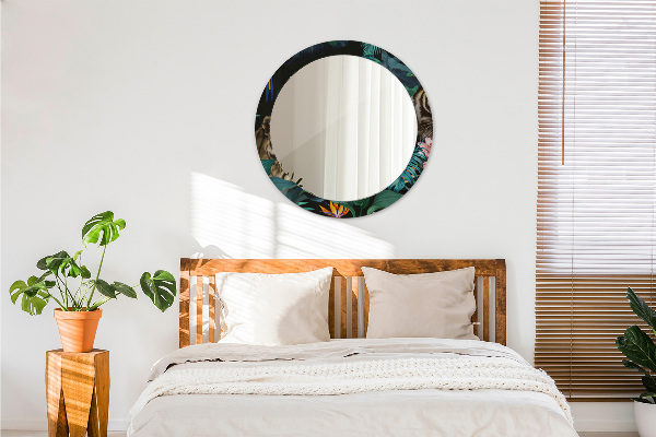 Specchio tondo con cornice stampata Foresta nella giungla