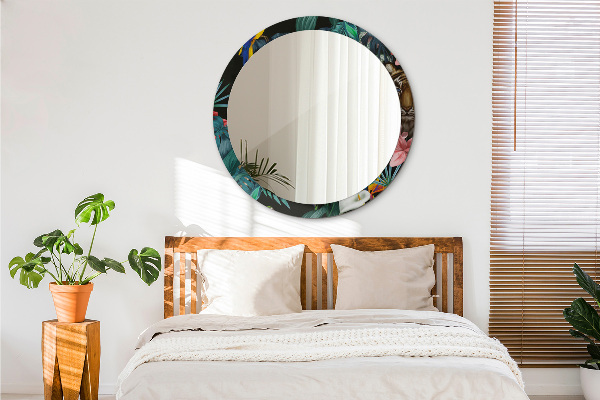 Specchio tondo con cornice stampata Foresta nella giungla