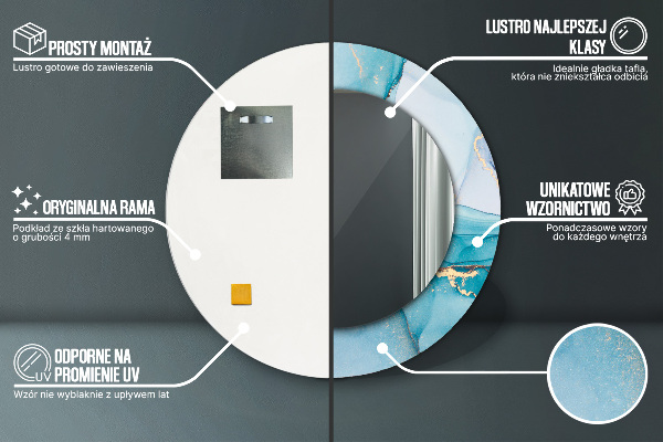 Specchio tondo con cornice stampata Fluido astratto