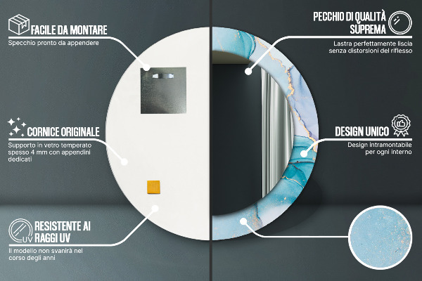 Specchio tondo con cornice stampata Fluido astratto