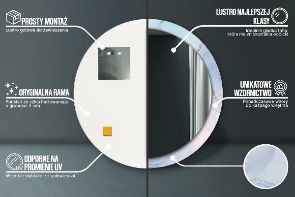 Specchio tondo con cornice stampata Fluido astratto