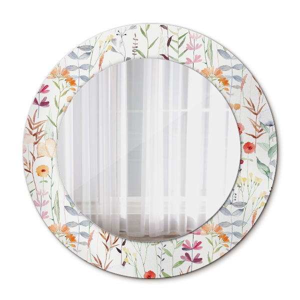 Specchio tondo con cornice stampata Fiori selvatici
