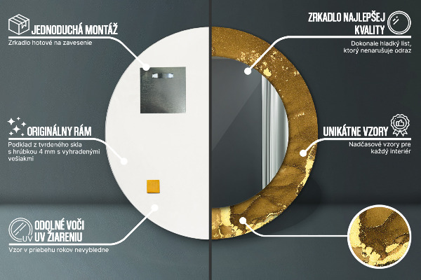 Specchio tondo con cornice stampata Vortici metallici